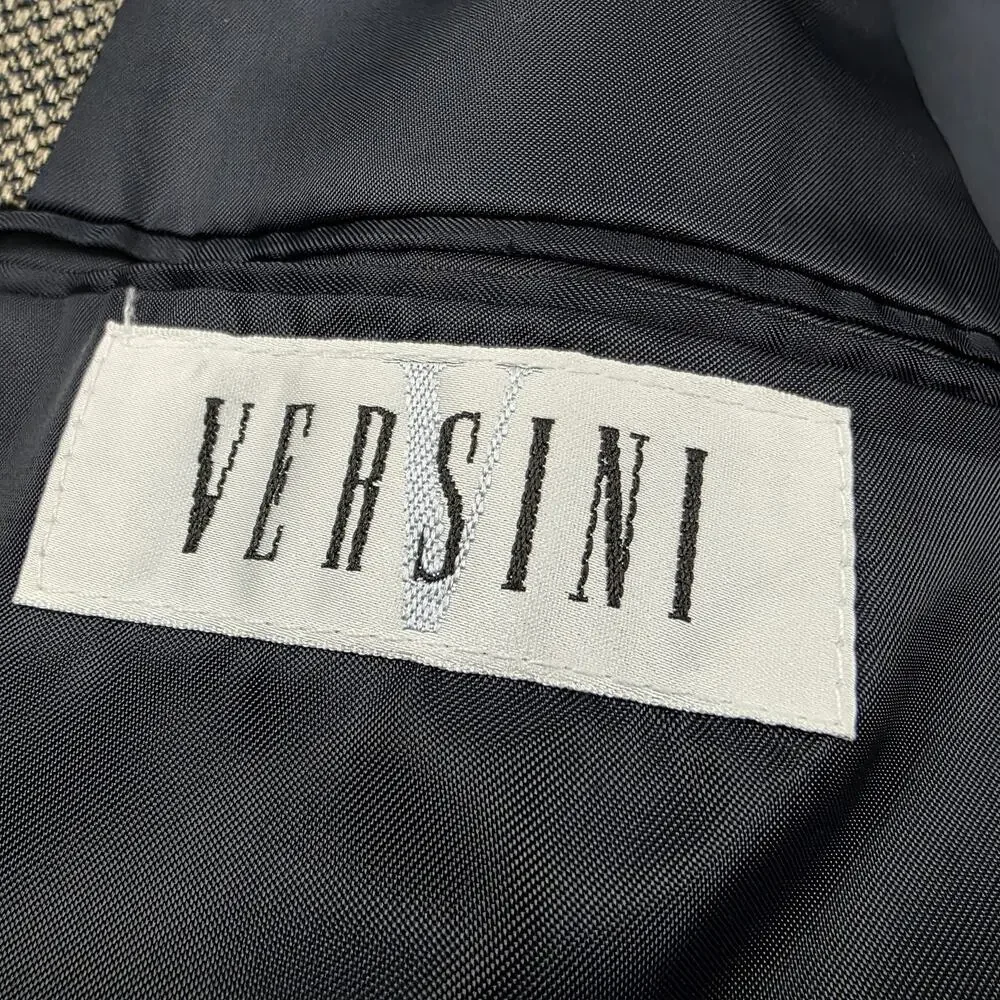 Versini Blazer Mens 46 Brown Black 100% Silk Italian Fabric Notch Lapel Jacket
